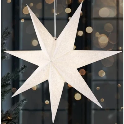 Image of BRUBAKER 23.6 inches (60 cm) Christmas Star for Indoor Hanging LED Advent Light Window and Decoration Illuminable with Battery 3D Paper Deco White