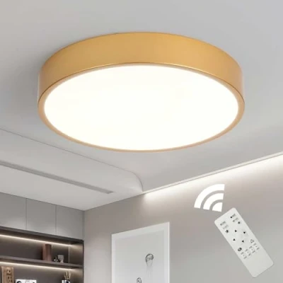 Image of Schindora Gold LED Ceiling Lights,Ø40cm Metal 30W Lights for Bedroom Flush Mount Dimmable with Control Lamp Round Light Office Kitchen Living
