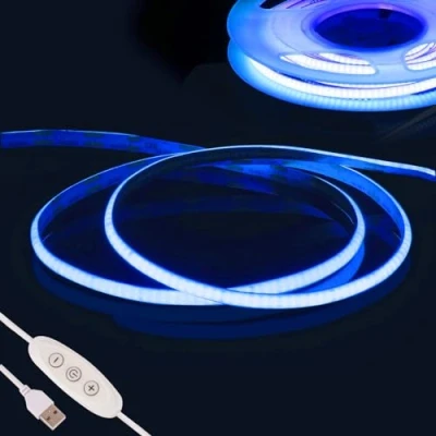 Image of Fosingut Blue COB LED Strip Light 2m,5V USB Lights TV Backlight,CRI90+ 960 Flexible Under Cabinet Kitchen Light,4mm Dimmable Tape for PC,Mirror,Wardrobe,Bedroom,Home DIY Lighting