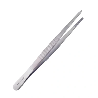 Image of NJ Enterprises Dressing Tweezer, 14cm Stainless Steel Straight Blunt Tweezers Serrated Tip, Thumb Forceps Tweezers, Body Piercing, Veterinary Tools