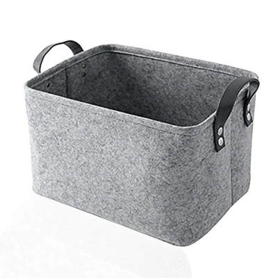 Image of TRAMILY Felt Storage Basket Bins Organizers，Collapsible Box with Handles for Clothes Storage, Toys, Clothes, Office Products and Other Sundries (Grey L)