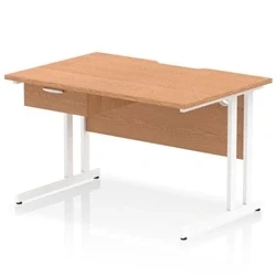 Image of Impulse 1200 x 800mm Scalloped Edge Straight Office Desk Oak Top White Cantilever Leg Workstation 1 Drawer Fixed Pedestal