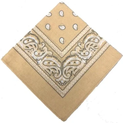 Image of The Tie Co Bandana 100% Cotton Head Wrap Bandanna New Paisley Summer Scarf Biege