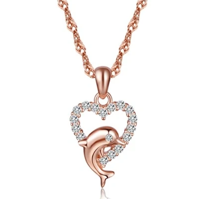 Image of Infinite U Women&#039;s Girl&#039;s Necklaces Elegant Cute Dolphin Heart Pendant 925 Sterling Silver Cubic Zirconia Necklace, Rose Gold, gift for Birthday and christmas