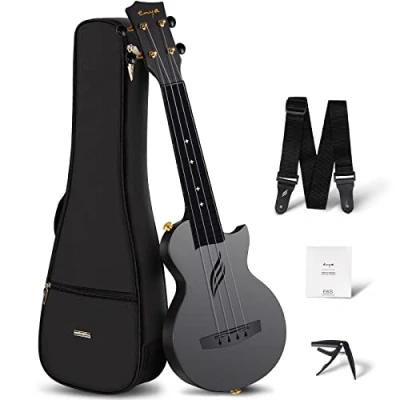 Image of Enya Soprano Ukulele Nova U Mini Simple 21&quot; Carbon Fiber Travel UkuleleWith Beginner Kit includes Case, Strap, Capo, and Strings (Black)