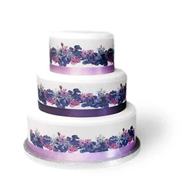 Image of Top That Edible Decor Sheet Purple Lilac Viola Flowers Themed Border Ribbon Perfect for Larger cakes Easy to Use