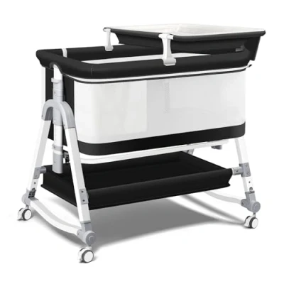 Image of Uuoeebb 4 in 1 Bedside Crib, Bassinet, Baby Crib with Changing Table, Bassinet Wheels, Travel Cot Mattress Included, Five Level Height Adjustable Cribs for Newborn (Mesh)