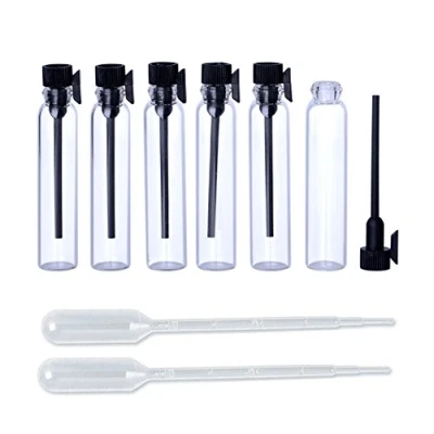 Image of Enslz 100PCS Perfume Samples Mini Bottles with Black Lid Empty Glass Vials Dropper Bottle for Travel and Party… (2ml)