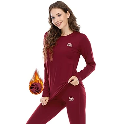 Image of MEETWEE Women’s Thermal Underwear Set, Winter Base Layer for Ladies, Long Sleeve Top &amp; Bottom Quick Dry Johns Suit with Fleece Lined Running Skiing Workout Red