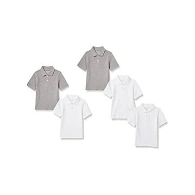 Image of Amazon Essentials Boys&#039; School Uniform Short Sleeve Pique Polo Shirts, Pack of 5, White/Medium Grey Heather, 2 Years