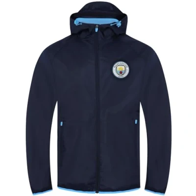 Image of Manchester City FC Gift Mens Shower Jacket Windbreaker Peaked Hood Navy Large