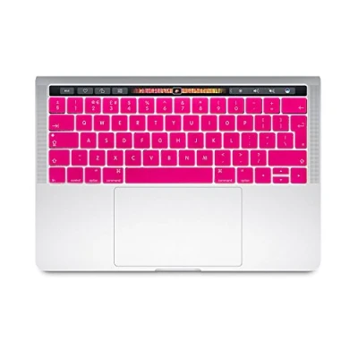 Image of Se7enline Compatible with New MacBook Pro Touch Bar Keyboard Cover Silicone Laptop Skin (UK Layout) for 13 15 inch A1706/A1707/A1989/A1990 2016/2017/2018/2019/2020, Hot Pink