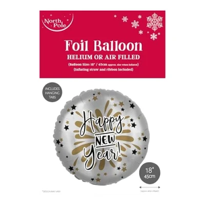 Image of Zopper 18&quot; Christmas Foil Balloon Happy New Year Personalise Xmas Party Decoration Suitable for Hellium &amp; Air Filled Includes Inflating Straw and Ribbon