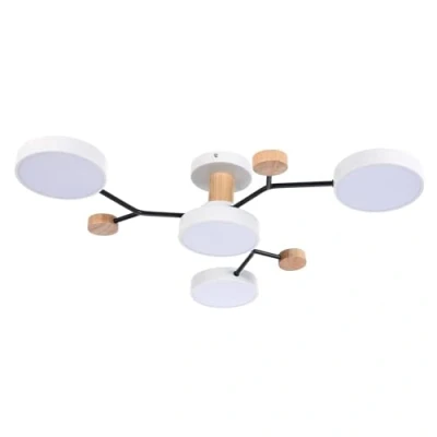 Image of Schindora 4 Heads LED Ceiling Light,36W Warm White 3000K,Wood Decor Chandelier Ø66cm for Living Room Kitchen Dining Home Office Children&#039;s