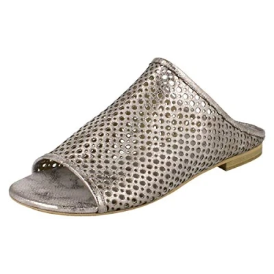 Image of Ladies Savannah Flat Punched Upper Mule Sandals Silver Synthetic UK Size 5 EU 38 US 7