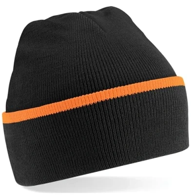 Image of Beechfield Unisex Knitted Winter Beanie Hat (One Size) (Black/Orange)