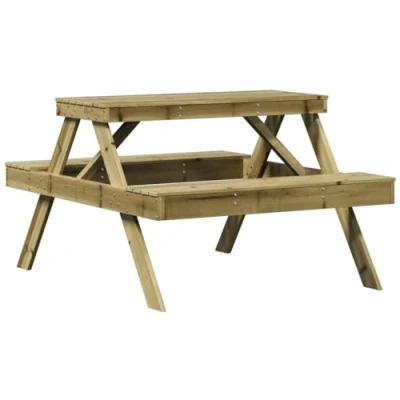 Image of vidaXL Pine Wood Picnic Table 105x134x75 cm Impregnated, Weather Resistant, Slatted Design for Garden, Patio, Outdoor Use