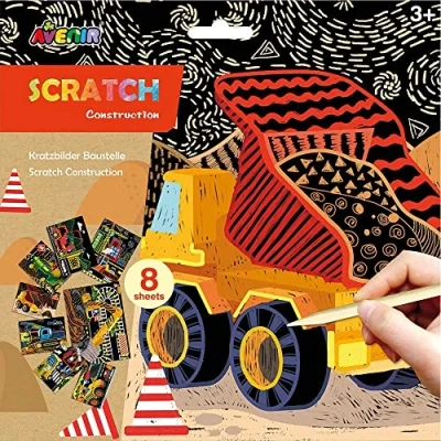 Image of Avenir 6301679 Scratch Art Kit Featuring Diggers and Construction Equipment for Kids Ages 3+, Multicoloured