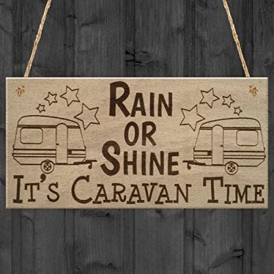 Image of RED OCEAN Caravan Time Camping Campervan Friendship Funny Hanging Plaque Present Door Sign