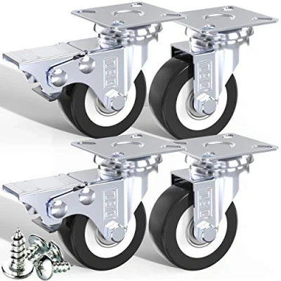 Image of DSL Castor Wheels, Heavy Duty Castors 50mm, Caster Wheels Set of 4 Trolley Furniture Double Bearing 2 with Braked Rubber up to 240KG + Free Fitting