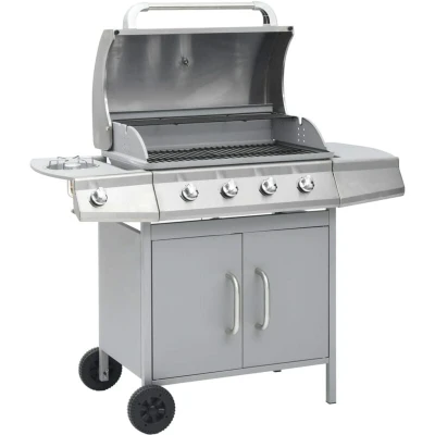Image of vidaXL Gas Barbecue Grill 4+1 Cooking Zone Silver Stainless Steel