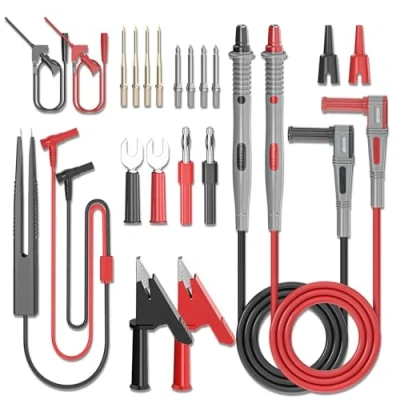 Image of Cleqee Multimeter Test Leads Kit 21PCS Electrical Cables with Alligator Clips SMD IC Hook Tweezer Spade Plug Banana Replaceable Needles Pins