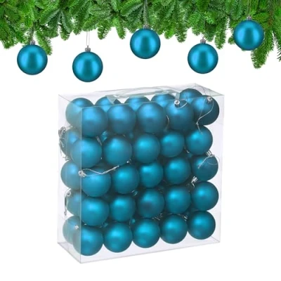 Image of Relaxdays Christmas Baubles, Set of 50, Tree Ornaments, Holiday Decorations, Plastic, Shatterproof, 6 cm, Matte, Petrol
