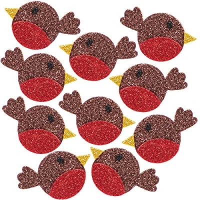 Image of Baker Ross AX346 Festive Robin Glitter Foam Stickers Pack of 100, Kids Stickers, Ideal for Children&#039;s Arts and Crafts Projects, Great Card Making Scrapbooking