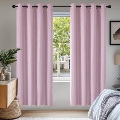 Image of Deconovo Functional Energy Saving Curtains Thermal Insulated Blackout Eyelet for Girls Room Pink Lavender W55 x L69 One Pair