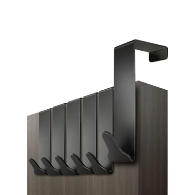 Image of Menz Premium Over Door Hanger Set of 6 Black Coat Hooks 36mm with Anti Slip and Felt Pads, Sturdy Hook Türhaken Schwarz UK