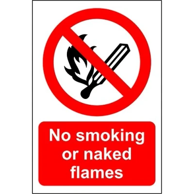 Image of No smoking or naked flames safety sign 3mm Aluminium 400mm x 300mm