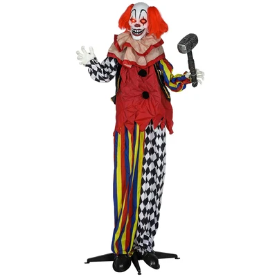 Image of Outsunny Sound Activated Halloween Animatronics Clown with Red Light Up Eyes 84J 102V00RD