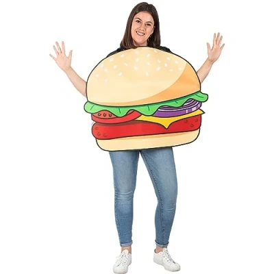 Image of Hamburger Costume for men and women Food Burger Funny adults accessory fancy dress &amp; props Halloween carnival parties One Size Brown