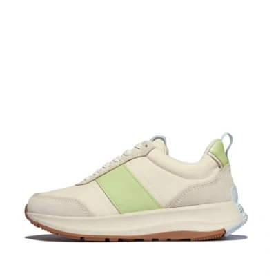 Image of Fitflop Women&#039;s F Mode Flow Fabric/Suede/Leather Flatform Sneakers, Lime, 6 UK