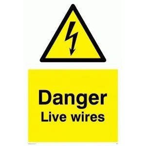 Image of Viking Signs WE91 A3P V &quot;Danger Live Wires&quot; Sign, Vinyl, 400 mm H x 300 W