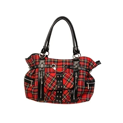 Image of Banned Apparel Tartan/Checked Shoulder Cross Handbag, Red,