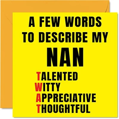 Image of Rude Birthday Cards for Nan Few Words Describe Tw*t Joke Happy Card from Grandson Granddaughter, Banter Gifts, 145mm x Offensive Greeting Gift Nanny