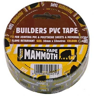 Image of Everbuild Mammoth Builders PVC Tape Flame Retardant Black 50mm x 33mm