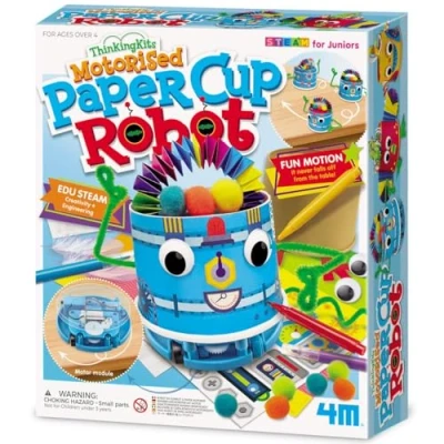 Image of 4M 404920 Thinking Kits Motorised Paper Cup Robot Science and Activty for Children Ages 4+, Multi Coloured
