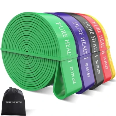 Image of Pull Up Bands Set 5 Different Levels Resistance for Calisthenics, Powerlifting, CrossFit, Muscle Toning, Yoga, Mobility Assisted Thick Stretch Exercise (Multicolour 125 LBS)
