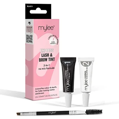 Image of Mylee Express Lash &amp; Brow Kit 2 in 1 No Mix Formula, Tint + Developer Gel Double Sided Brush, Professional Eyelash Eyebrow Dye Tinting, Long Lasting, Semi Permanent, Fast Easy (Black)