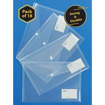 Image of Eastlight Clear A4 Plastic Wallets, Folders Document Popper Files Wallets with Pocket [ Pack of 18 ]