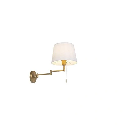 Image of Qazqa Wall Lamp I Light Bronze with White Shade and Adjustable arm Ladas Deluxe Modern Suitable for LED E27 1 Fabric Living Room Kitchen Bedroom