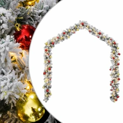 Image of vidaXL Christmas Garland Green PVC, LED Lights, 10m, Baubles, Wreath Decor