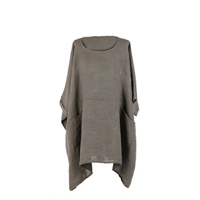Image of LushStyleUK New Ladies Italian Plus Size Plain Linen Tunic Top Women Lagenlook (Khaki)