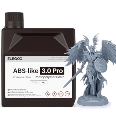 Image of ELEGOO ABS Like Resin 3.0 Pro Resin, UV 3D Printer with Strong Scratch Resistance and Impact Resistance, Photopolymer for LCD Grey 2000g