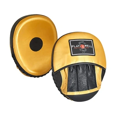 Image of Playwell Premium Range: Gold Genuine Leather Champion Boxing Focus Pads Black/Gold PAIR