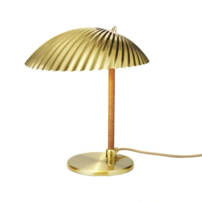 Image of GUBI 5321 table lamp with rattan rod, brass