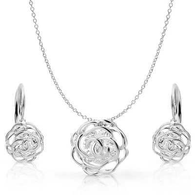 Image of Crystalline Azuria Women 18ct White or Rose Gold Plated Crystal Roses Flowers Necklace and Earrings Set for Wedding Party Bridal Bridesmaid Accessories