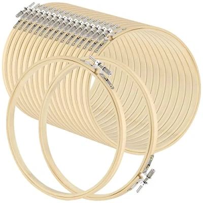 Image of SINJEUN 18 Pieces 7 Inch Bamboo Embroidery Hoops, Adjustable Ring Frame, Cross Stitch Hoop for DIY Art Craft Handy Sewing